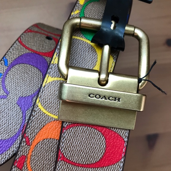 🌈 Coach Rainbow Belt Roller Buckle Cut To Size Reversible 38 mm - Picture 3 of 8
